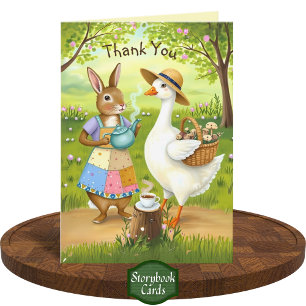Cosy Friends Tea Time Goose Rabbit Thank You Card