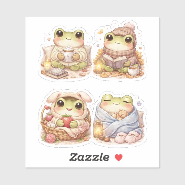 Cosy Frog Characters Custom-Cut Vinyl Sticker (Sheet)