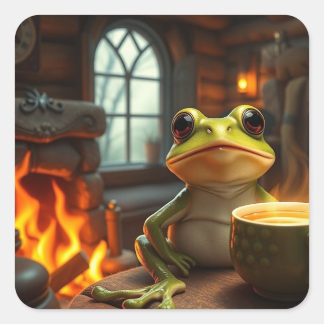 Cosy Frog Square Sticker (Front)