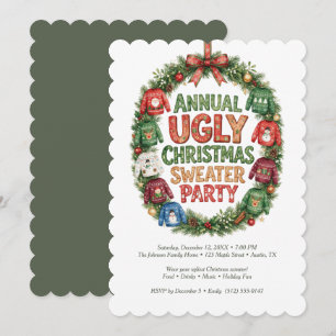 Cosy Funny Sweater Wreath Holiday Party TMF26 Invitation