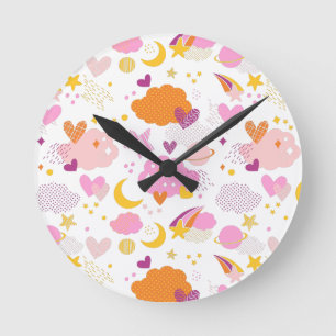 Cosy Galaxy- cosmos, moon, stars and hearts Throw Round Clock