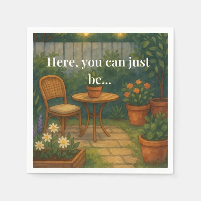 Cosy Garden Throw Pillow – 'Here, You Can Just Be' Napkin (Front)