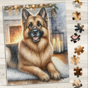 Cosy German Shepherd Dog Holiday Christmas Jigsaw Puzzle