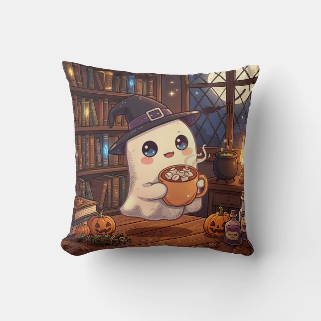 Cosy Ghost Cocoa Library Pillow (Front)