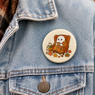 Cosy Ghost in Armchair Pin | Cute Autumn Coffee