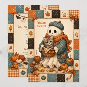 Cosy Ghost Kids Halloween Craft Party Invitation