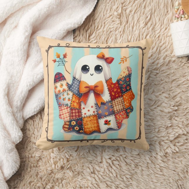 Cosy Ghost Patchwork Quilt – Halloween & Fall Cushion (Blanket)