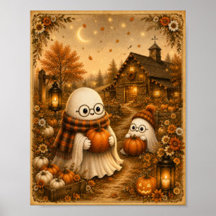 Cosy Ghost Pumpkin Patch Art Print