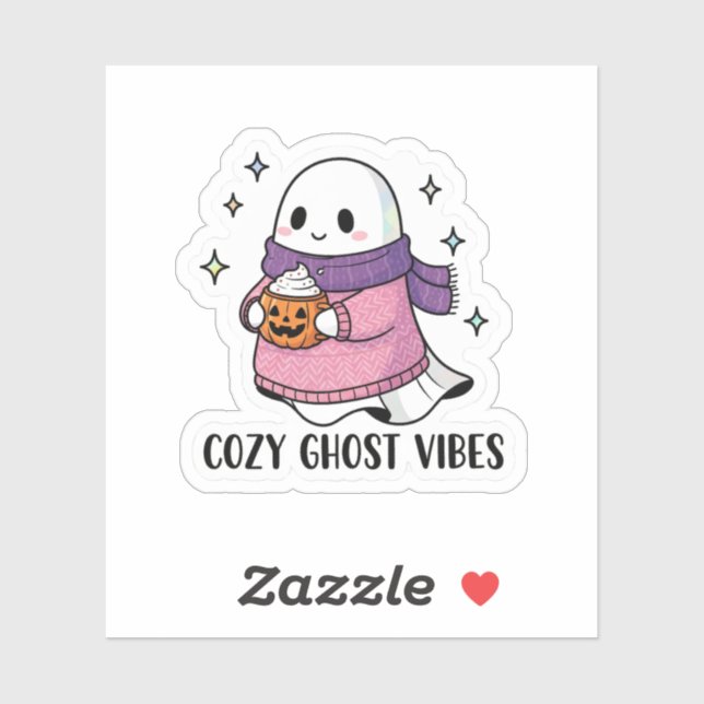 Cosy Ghost Sticker – Cute Halloween Ghost with Pum (Sheet)