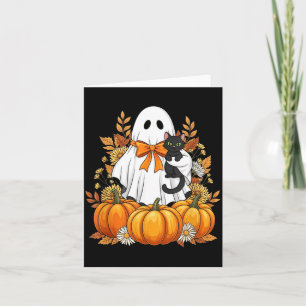 Cosy Ghost With Black Cat Pumpkins Autumn Scene Card