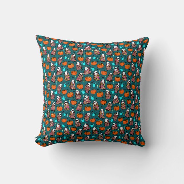Cosy Ghosts and Pumpkins Cushion (Front)