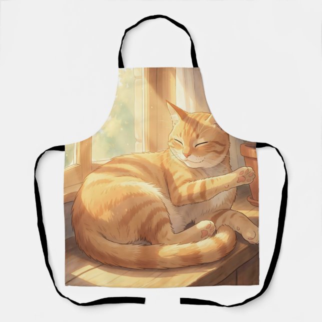 Cosy Ginger Tabby Cat Sunbathing  Apron (Front)