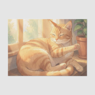 Cosy Ginger Tabby Cat Sunbathing Tissue Paper