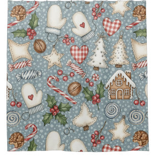 Cosy Gingerbread Christmas with Candy Canes Shower Curtain