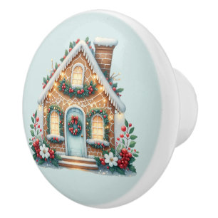 Cosy Gingerbread House Holiday Illustration Ceramic Knob