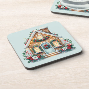 Cosy Gingerbread House Holiday Illustration Coaster