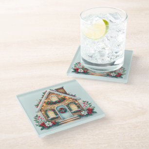 Cosy Gingerbread House Holiday Illustration Glass Coaster