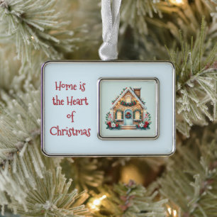 Cosy Gingerbread House Holiday Illustration Silver Plated Framed Ornament