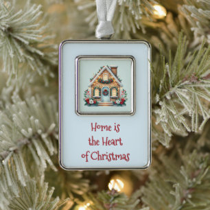Cosy Gingerbread House Holiday Illustration Silver Plated Framed Ornament