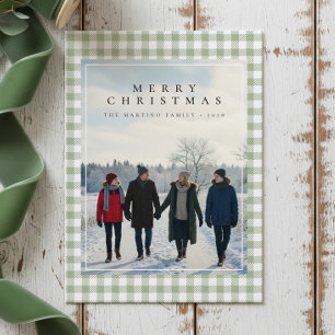 Cosy Gingham Modern Rustic Photo Christmas Card