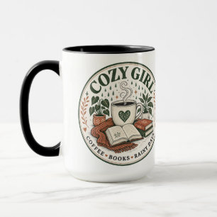 Cosy Girl Coffee Books Rainy Days Vintage Design Mug