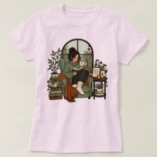 Cosy Girl Coffee Books Rainy Days Vintage Design T-Shirt