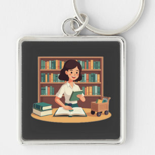 Cosy Girl Reading Bookshelf Key Ring