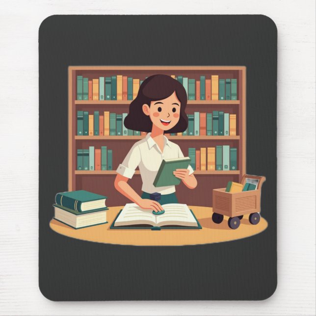 Cosy Girl Reading Bookshelf Mouse Pad (Front)