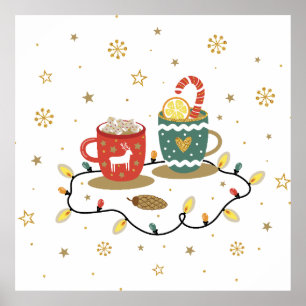 Cosy Gold Christmas Coffee Cocoa Poster