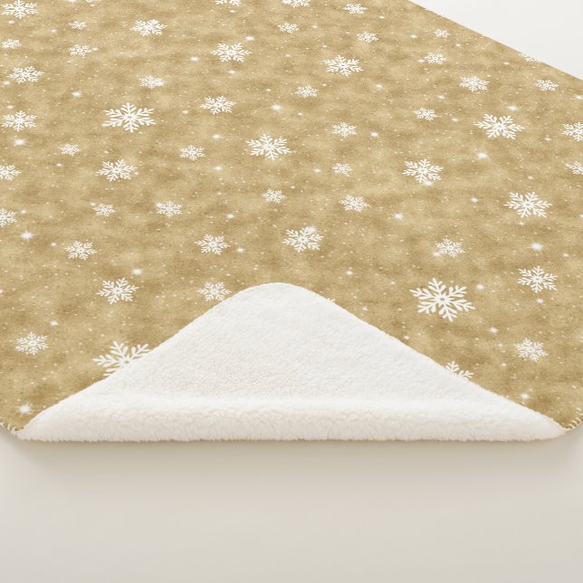 Cosy Gold Glitter Stars Snowflakes Sherpa Blanket (3/4)