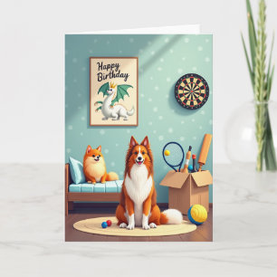 Cosy Golden Dog Birthday Card