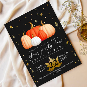 cosy golden glitter fall autumn orange pumpkin invitation