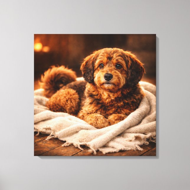 Cosy Golden Pup – Warm Light Canvas Print (Front)
