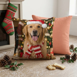 Cosy Golden Retriever Christmas Paw Print Design Cushion