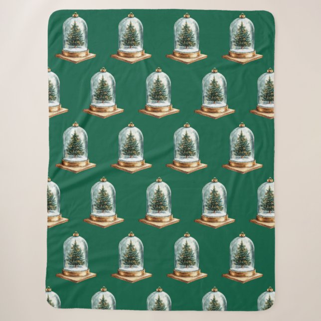 Cosy Green Christmas Tree  Sherpa Blanket (Front)