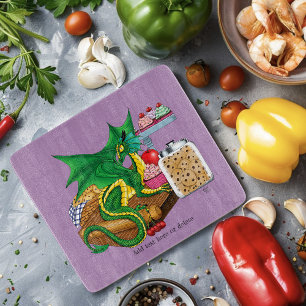 Cosy Green Pastry Chef Dragon Kitchen Bakery Cutting Board