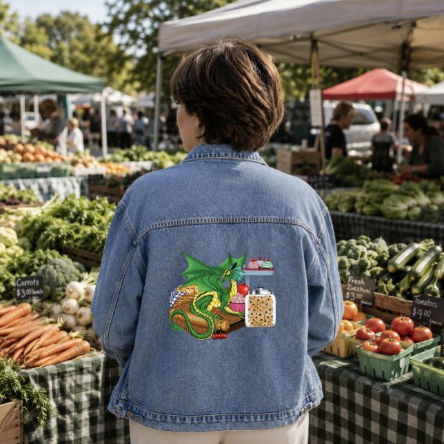 Cosy Green Pastry Chef Dragon Kitchen Bakery Denim Jacket (Creator Uploaded)