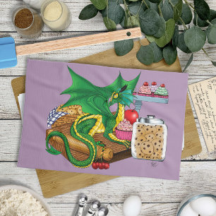 Cosy Green Pastry Chef Dragon Kitchen Bakery Tea Towel