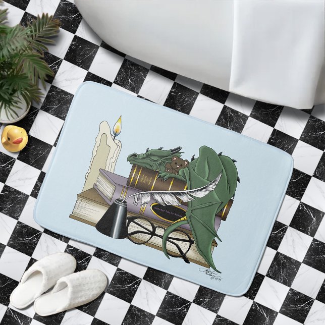 Cosy Green Whimsical Sleeping Dragon Book Lover Bath Mat (Creator Uploaded)