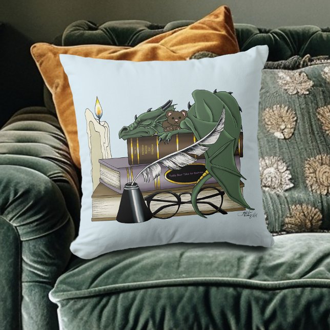 Cosy Green Whimsical Sleeping Dragon Book Lover Cushion (Creator Uploaded)