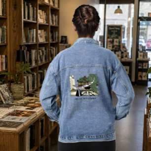 Cosy Green Whimsical Sleeping Dragon Book Lover Denim Jacket