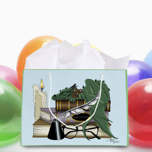Cosy Green Whimsical Sleeping Dragon Book Lover Large Gift Bag