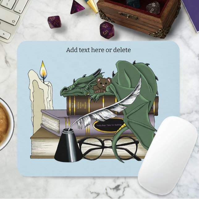 Cosy Green Whimsical Sleeping Dragon Book Lover Mouse Pad (Creator Uploaded)
