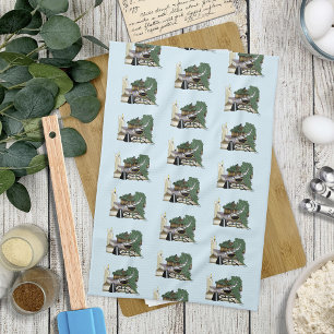 Cosy Green Whimsical Sleeping Dragon Book Lover Tea Towel