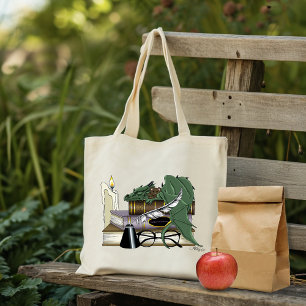 Cosy Green Whimsical Sleeping Dragon Book Lover Tote Bag
