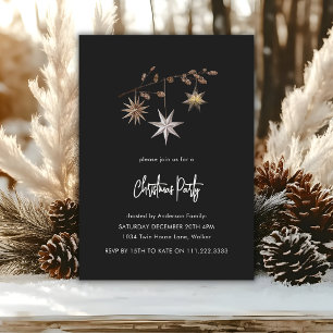 Cosy Greenery Black And White Christmas Party Invitation