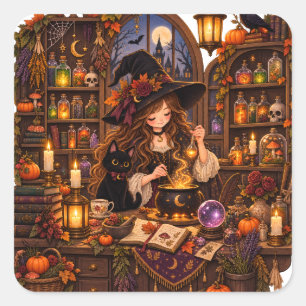 Cosy Halloween Apothecary Witch Square Sticker