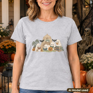 Cosy Halloween Ghosts Books Plants and Coffee T-Shirt