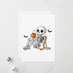 Cosy Halloween Skeleton with Coffee & Bats Mug / S Holiday Card