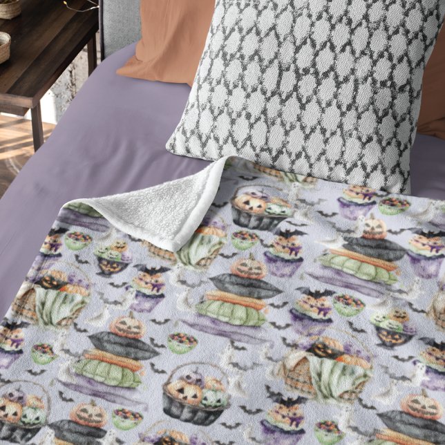 Cosy Halloween Watercolor Illustration Fleece Blanket (Creator Uploaded)